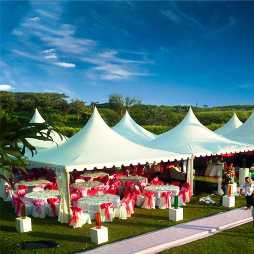 Pagoda rental structure for booths counters and hospitality zones